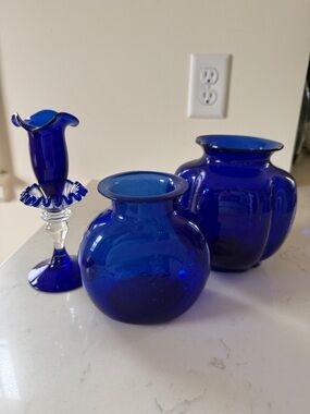 Cobalt Blue Glass Collection of 3 Pieces